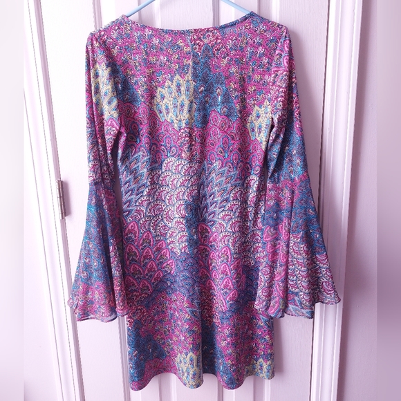 MSK - Geometric Multi-Colored Abstract Mini Dress Bell Sleeves - Picture 3 of 6